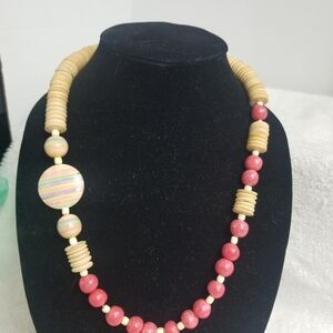 Vintage Wood and ceramic Art Deco necklace